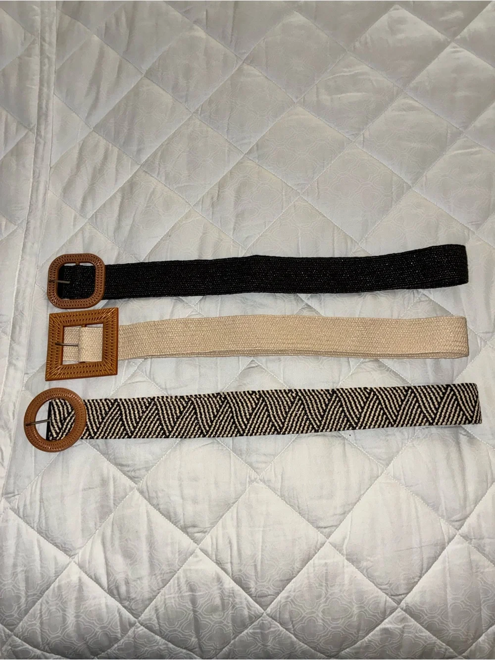 Like new Set of 3 Woven Neutral Belts – Black, Beige & Pattern